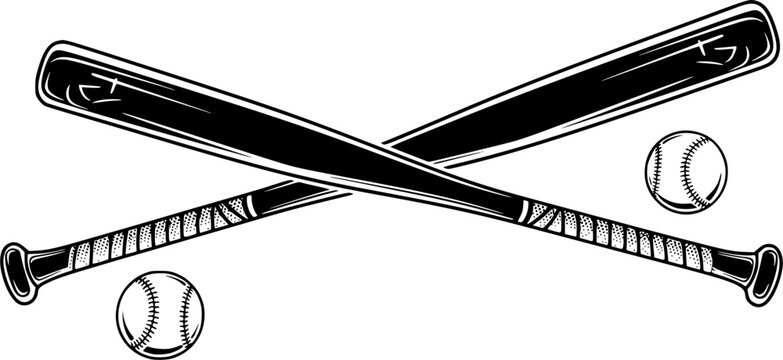Baseball bats illustration in black and white on a clean white background
