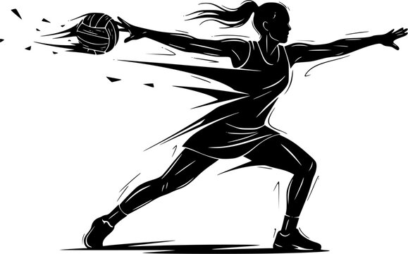 Abstract illustration of a netball player in action, throwing the ball

