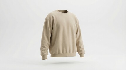 Blank Beige Sweatshirt Mockup Floating Isolated on White Background