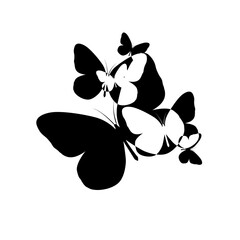 Black abstract butterfly silhouette. Hand drawn. Not AI, spring vector illustration.