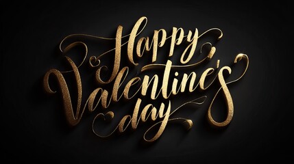 A gold glittery Happy Valentine's Day message on a black background