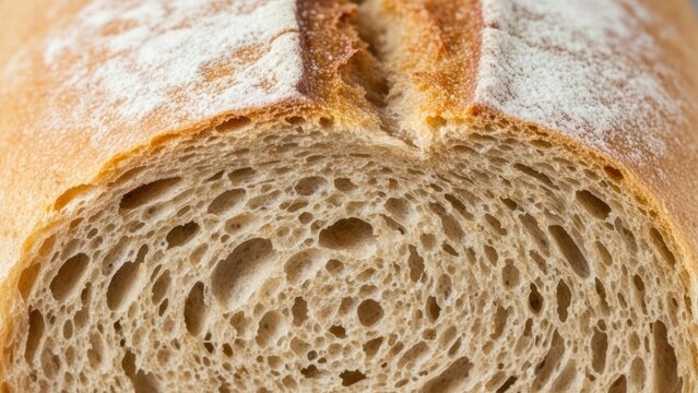 Close-up of freshly baked sourdough bread texture.