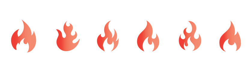 Fire Flame Icon Set. Fire Icon Collection with Modern Flat Flame Symbols Vector Design. flame icons. Bonfire icons, flaming elements. Vector Illustration.