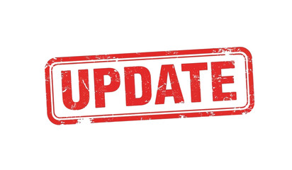 A red update stamp on a with a distressed texture