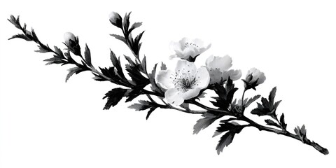 Cherry blossom branch with blooming flowers and buds