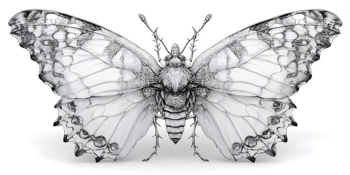 Butterfly drawing demonstrating anatomy and intricate wing patterns - Powered by Adobe