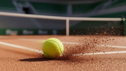 Energetic Moment of a Tennis Ball Impacting the Red Clay Surface with Explosive Dust Cloud