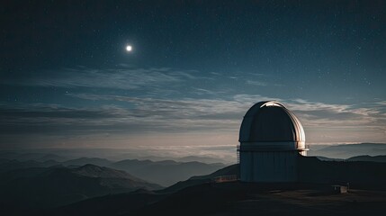 Astronomical observatory watching night sky with stars and moon