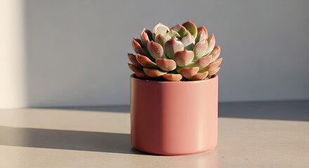 Potted Succulent Plant Pink Pot Warm Light