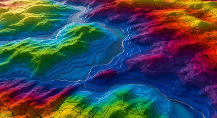 Vibrant Abstract Topography Contour River Flow