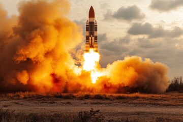Rocket launch lights up the sky during early morning at a space launch facility