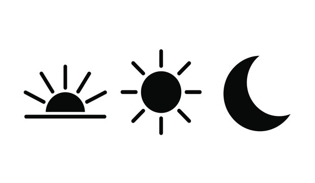 Black sun moon and crescent icons on for design