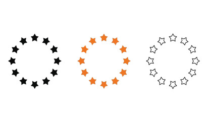 Three circles of stars in black, orange, and white