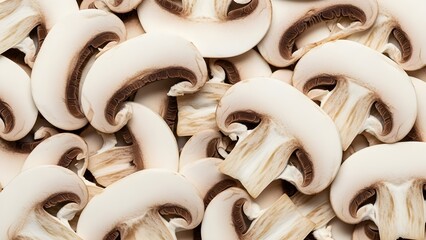 Top Down View of Sliced White Button Mushrooms with Textured Gills