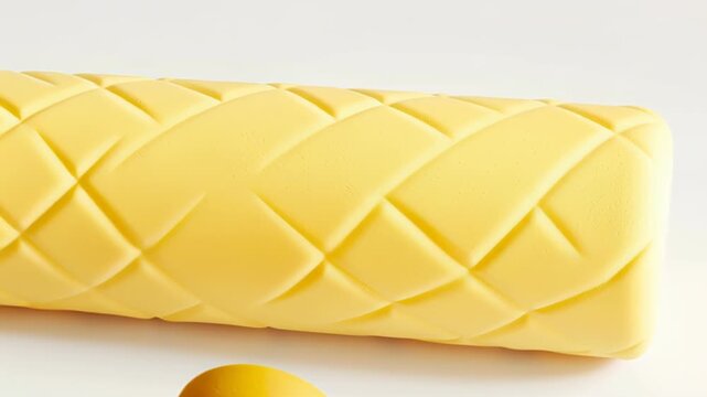 Textured yellow object on smooth background with geometric patterns