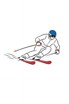 skier athlete in alpine skiing winter sport, minimalist logo emblem illustration