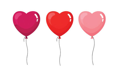 Three heart shaped balloons in pink, red, and light pink for love and valentines day