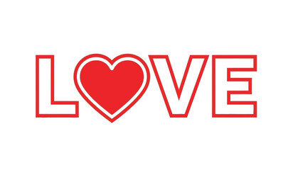 Red love text with heart symbol on for valentines day