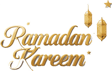 Ramadan Mubarak Typography Vector - Golden Islamic Greeting with Lanterns and Moon