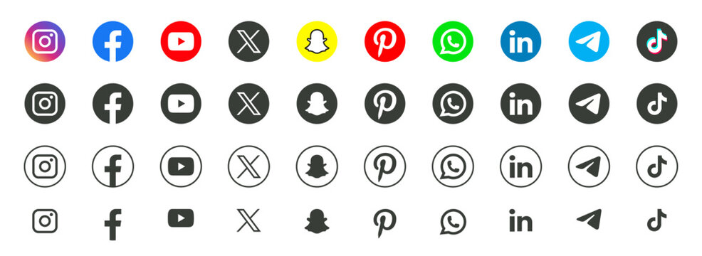 Facebook, twitter, instagram, youtube, snapchat, pinterest, whatsap, linkedin, periscope, vimeo - Collection of popular social media logo. Social media