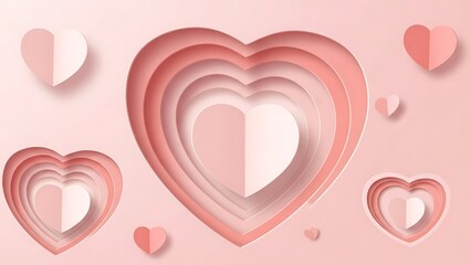 Pink Layered Paper Cut Hearts Background with Concentric Shapes for Romantic Greeting Card Design