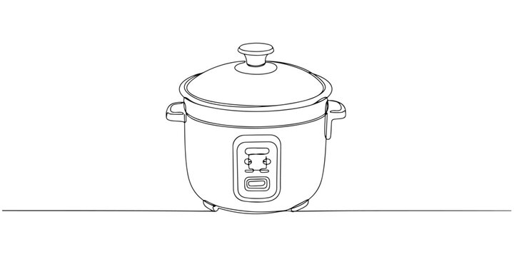 Continuous one line drawing of a rice cooker with a round lid, depicting cooking and everyday convenience, line art style vector illustration.