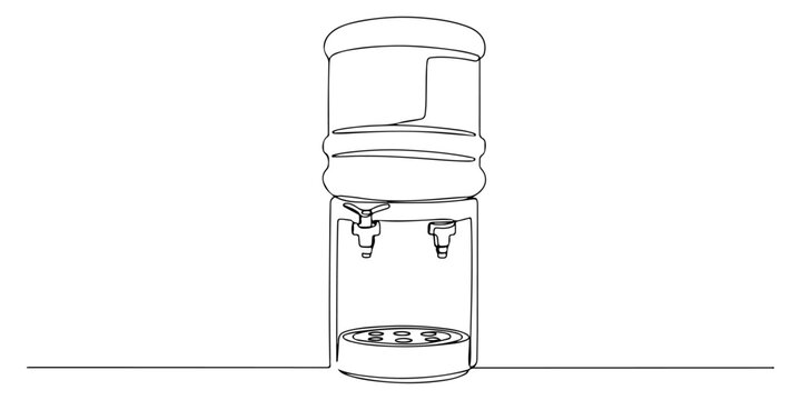 Continuous one line drawing of water dispenser with two spouts, depicting freshness and comfort, line art style vector illustration.