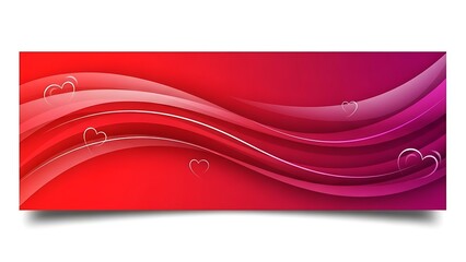 Romantic Red and Purple Gradient Banner with Abstract Waves and Subtle Heart Outlines