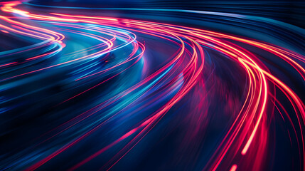 Dynamic light trails representing formula 1 speed and movement in long exposure photography