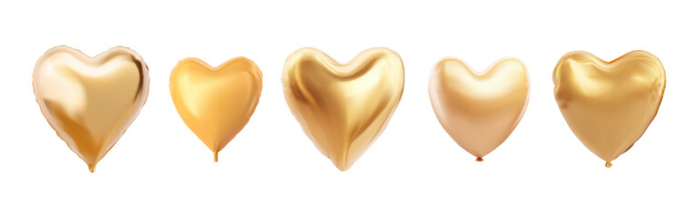Vector set of golden heart balloons for Valentine's Day isolated on the white background. Concept of Happy Valentine's Day holiday.