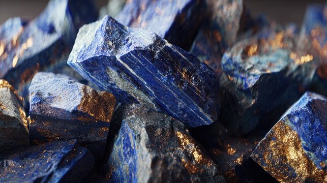Macro shot of raw lapis lazuli stones deep blue texture
