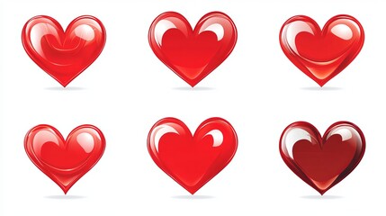 A set of shiny red heart icons on a white background