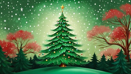 Magical Christmas Tree in Red Forest Glow