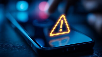 Glowing warning icon on a smartphone screen, indicating potential issues or errors