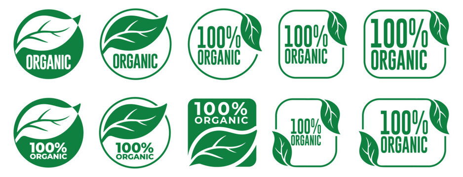 Organic and 100% Organic Food Labels and Badges Vector Set &ndash; Natural Product Certification Icons
