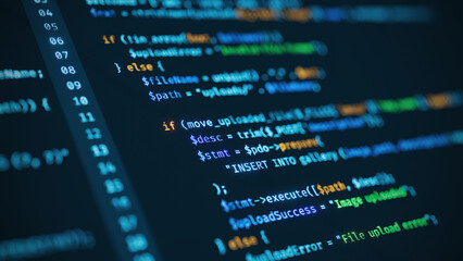 Code, HTML, php web programming source code. Abstract code background