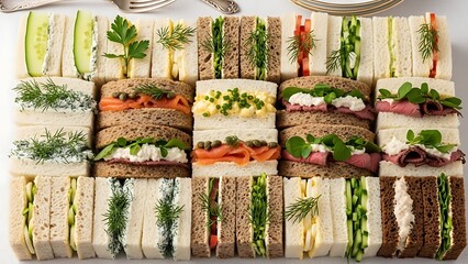 assorted sandwiches with various fillings and toppings