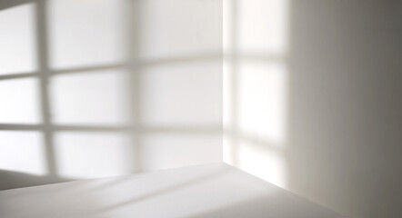 Sunlight from the window shines on the empty room walls and floor