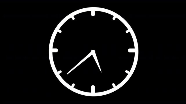 clock face with fast moving hour and minute hands cycling through time at high speed to suggest the passage of time whizzing by quickly isolated with an alpha channel invisible background 4K animation