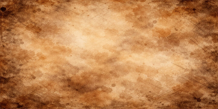 Vintage brown aged parchment paper texture provides an antique weathered grunge background design with a stained and worn material pattern for a retro blank sheet backdrop