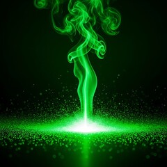 Green smoke rising from glowing particles on dark surface