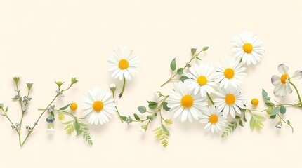 Obraz premium Delicate White Daisy Flowers Frame on Light Blue Background - Spring Chamomile Floral Border Stock Photo