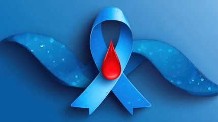 Blue Diabetes awareness ribbon with red drop