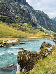 Jolstra river turquoise water flowing through sunnfjord valley