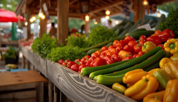 Outdoor farmer market produce display, fresh green cabbages in green plastic crate