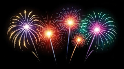 Vibrant fireworks explosions in night sky