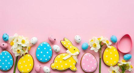 Vibrant Easter Bunny and Egg Gingerbread Cookies with Spring Daffodils