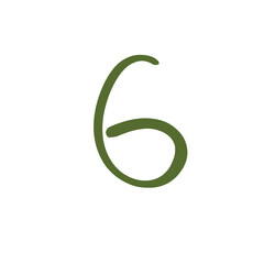 Hand drawn green number 6, doodle handwritten numeral isolated on transparent background