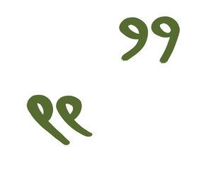 Hand drawn green quotation marks, doodle handwritten " symbol isolated on transparent background