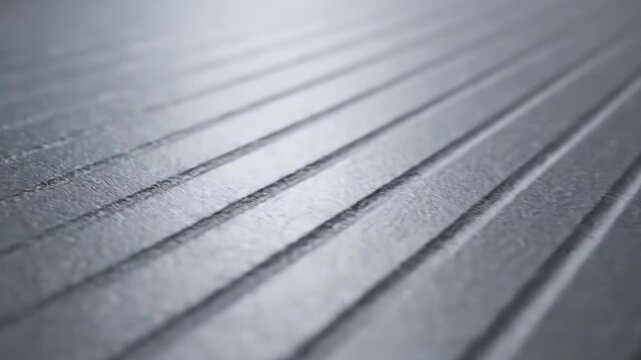 Closeup of a textured metallic surface with parallel grooves and a subtle gradient creating a modern and industrial aesthetic.